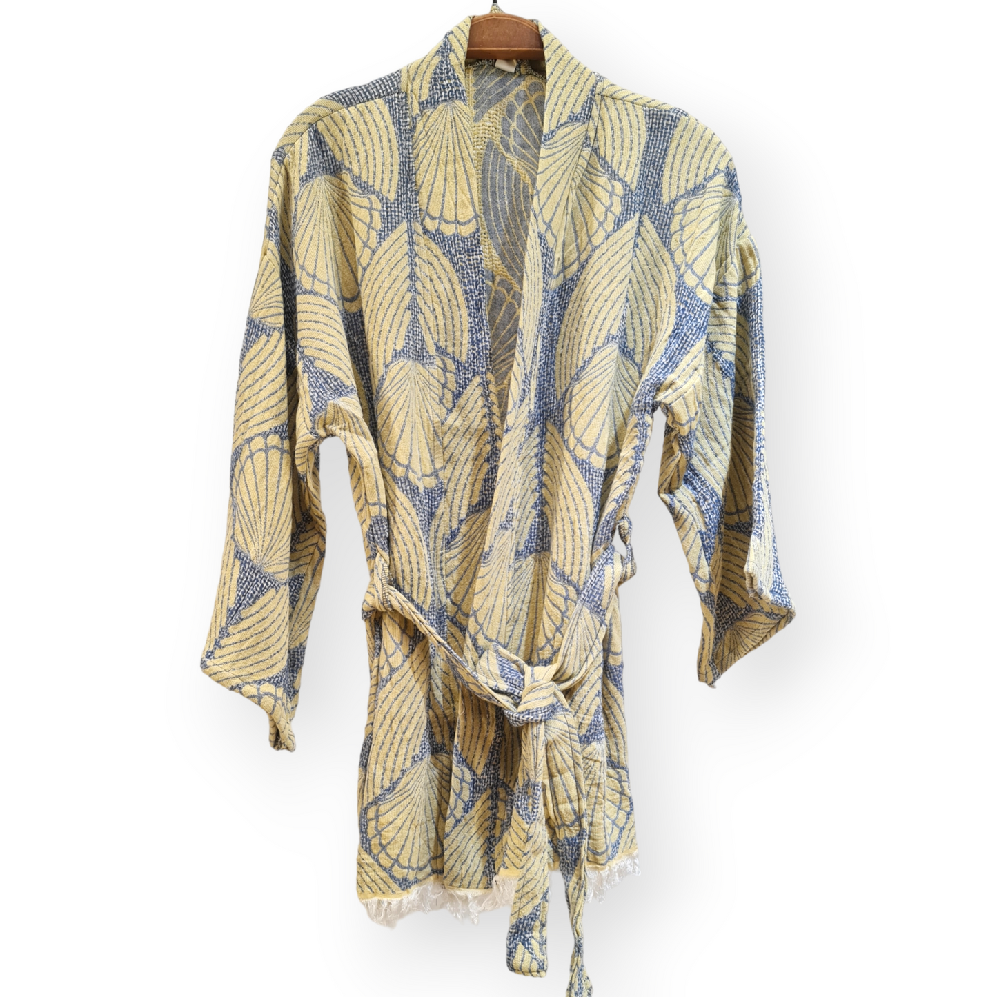 Hand-Woven Natural Cotton Wicker Design Turkish Towel Kimono
