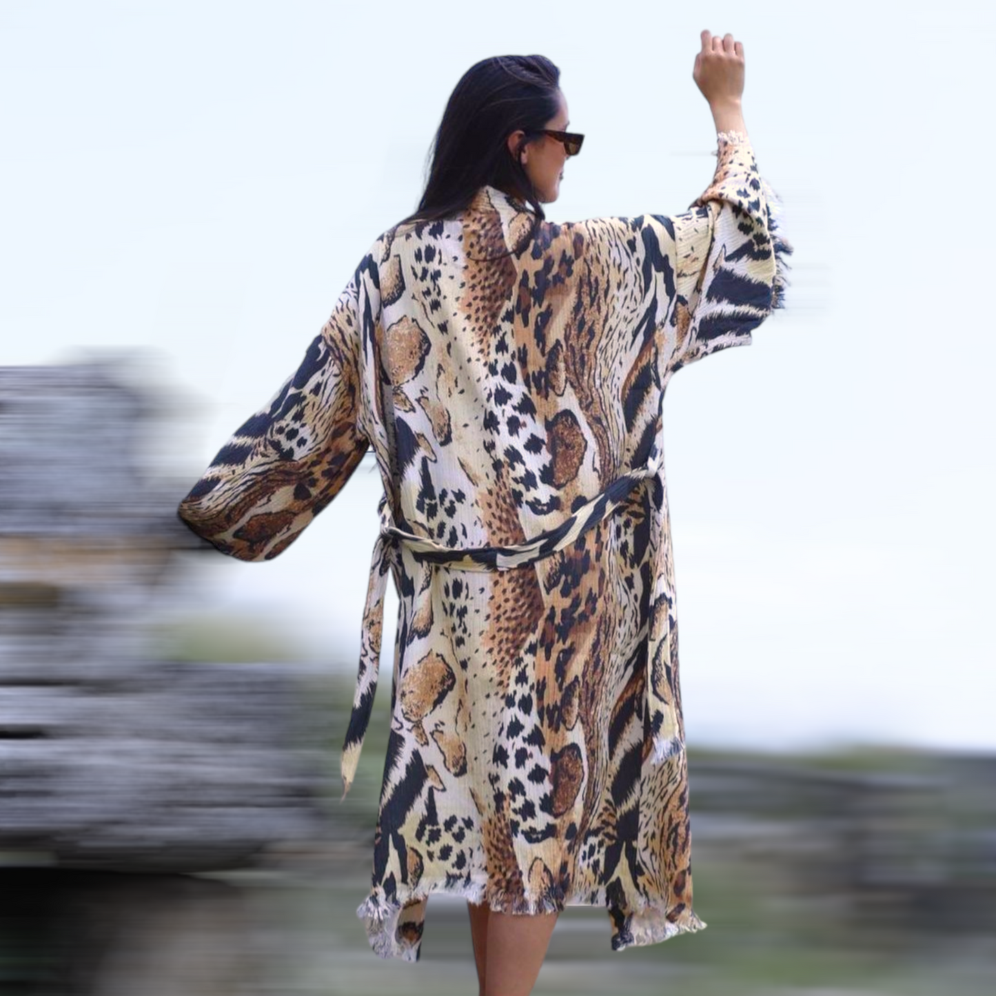 Leopard Design Turkish Towel Kimono Robe