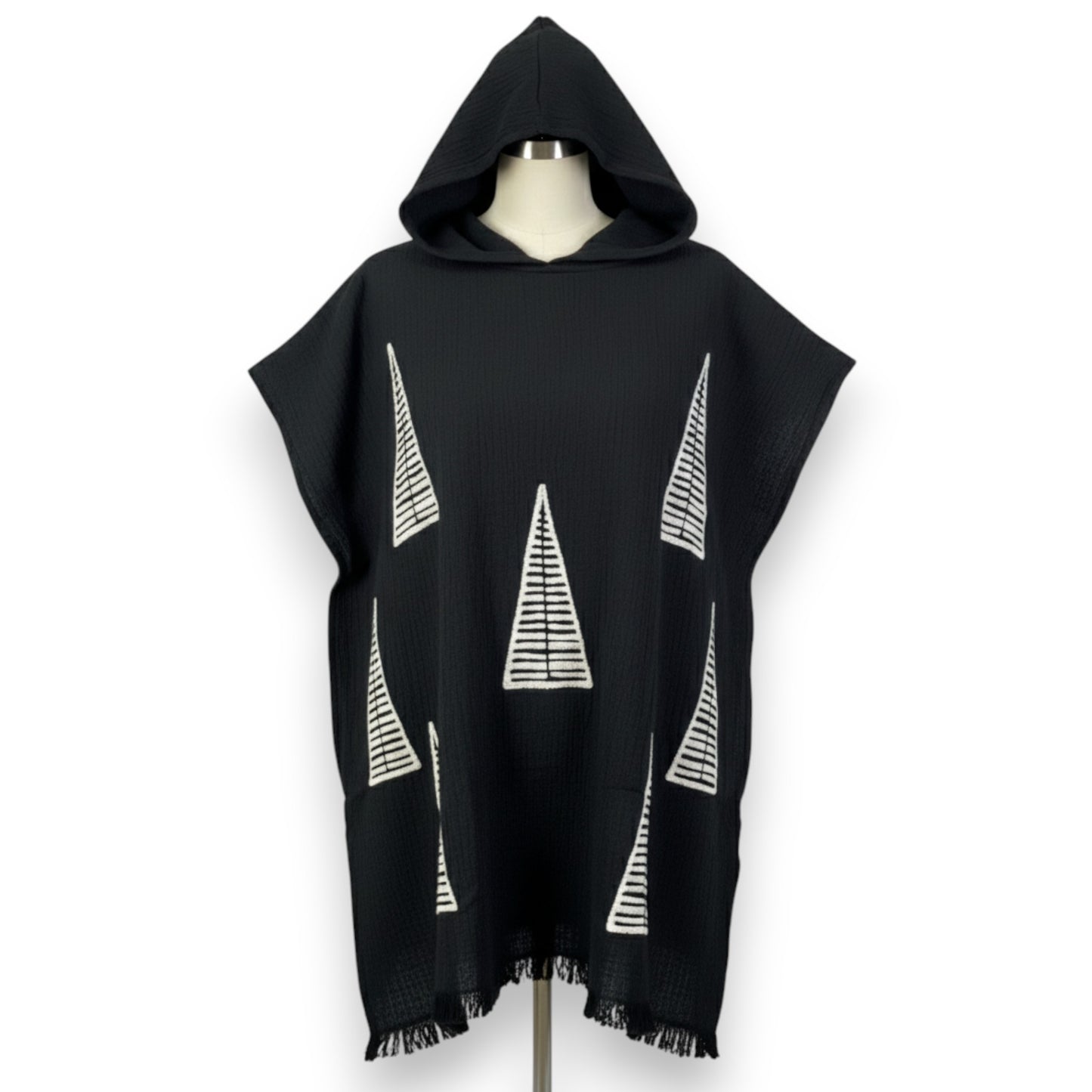 Pyramid Turkish Towel Surf Poncho - Ecru on Black