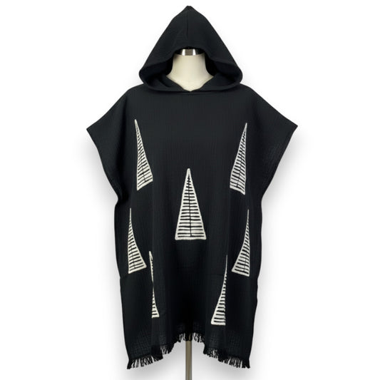 Pyramid Turkish Towel Surf Poncho - Ecru on Black