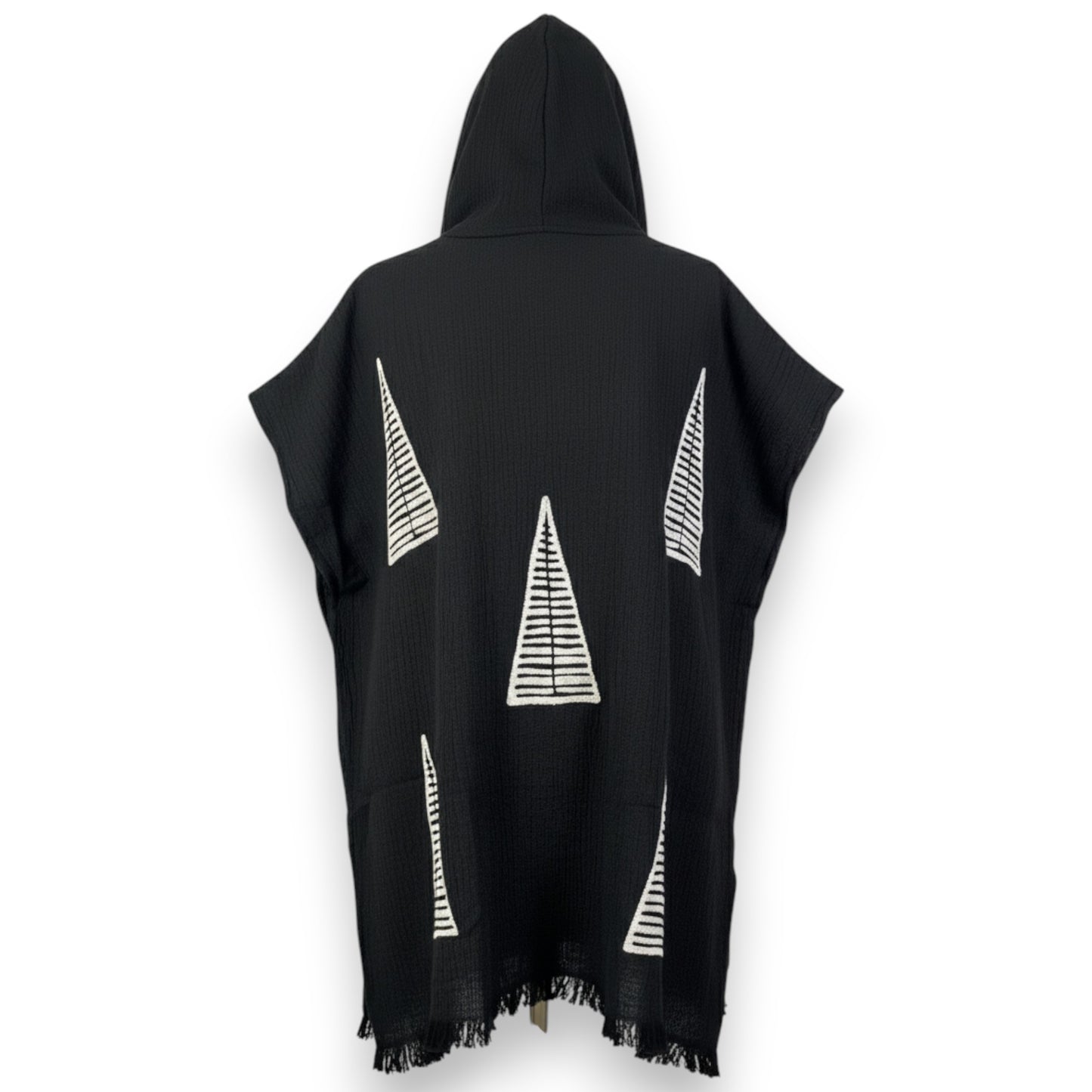 Pyramid Turkish Towel Surf Poncho - Ecru on Black