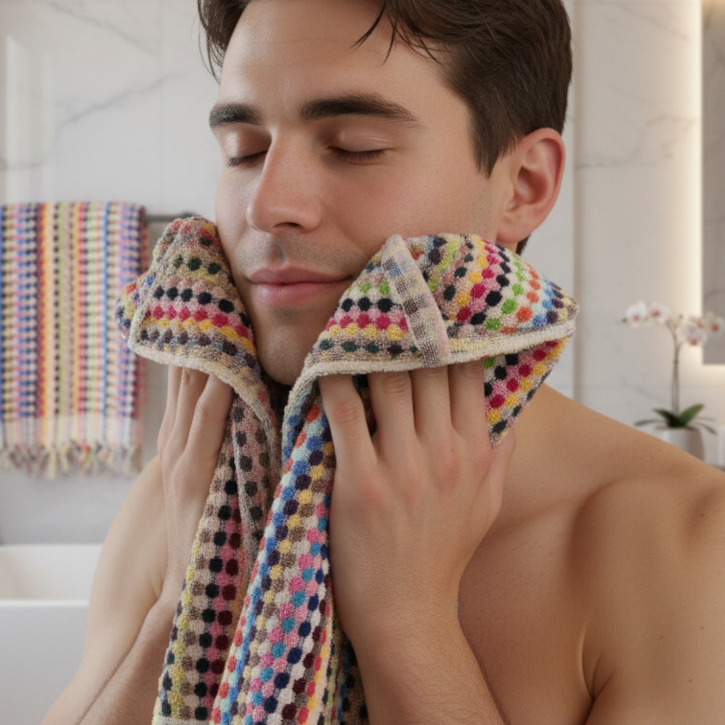 Turkish Hammam Bath Terry Hand Towels – Multi Color Dotted