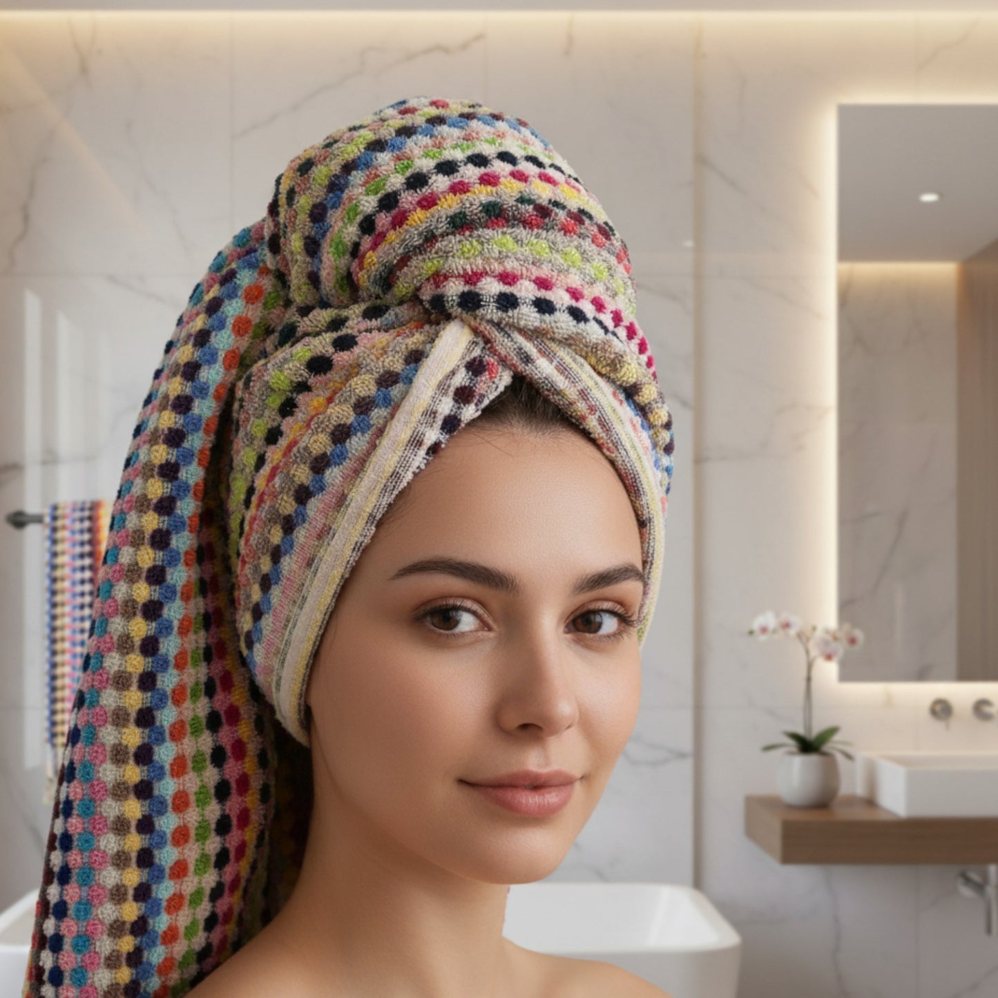 Turkish Hammam Bath Terry Hand Towels – Multi Color Dotted