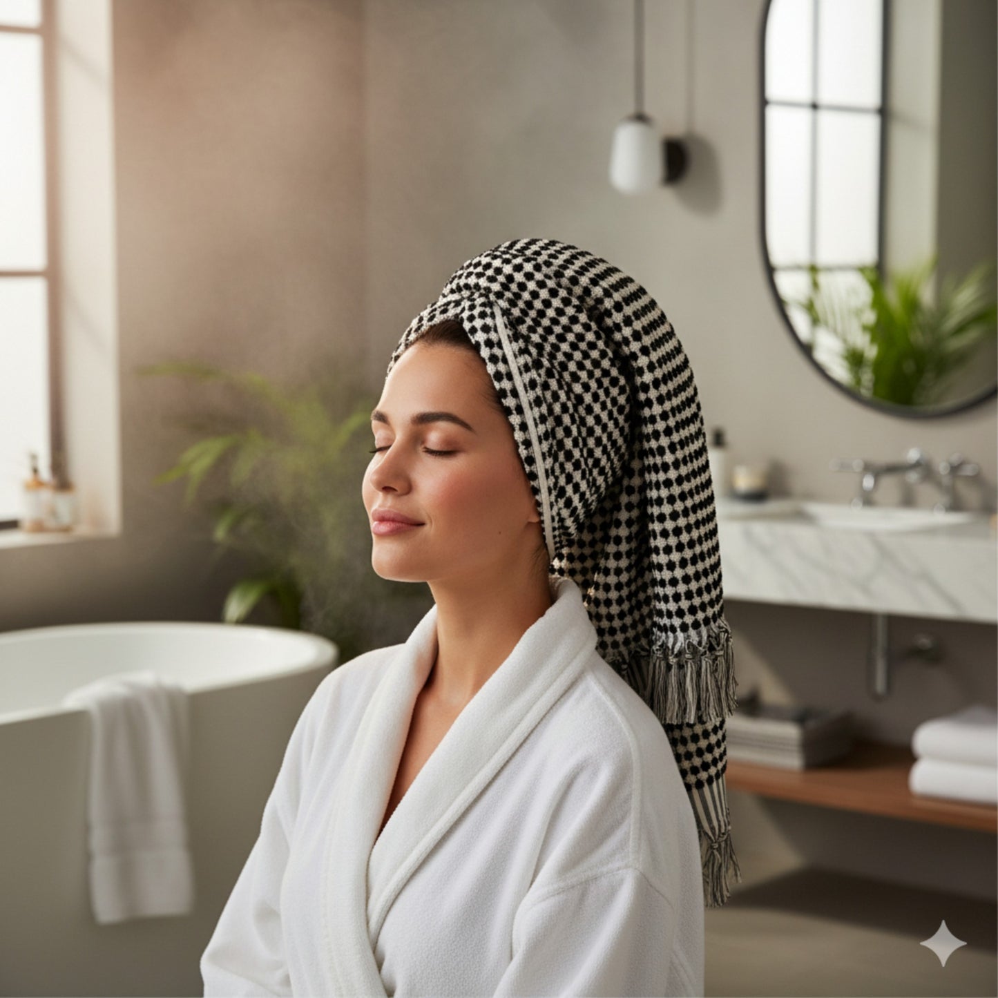 Turkish Hammam Bath Terry Hand Towels – Black White Dotted