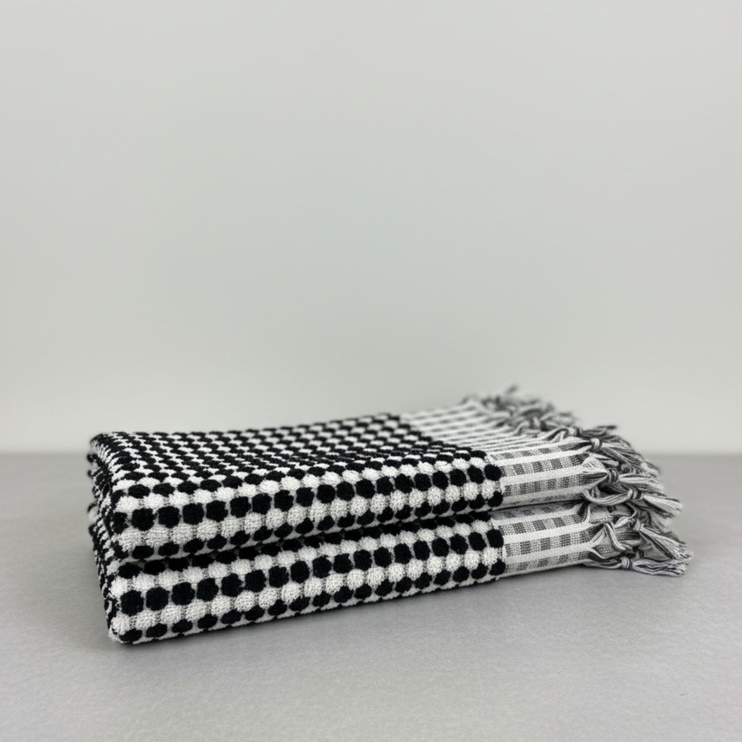 Turkish Hammam Bath Terry Hand Towels – Black White Dotted