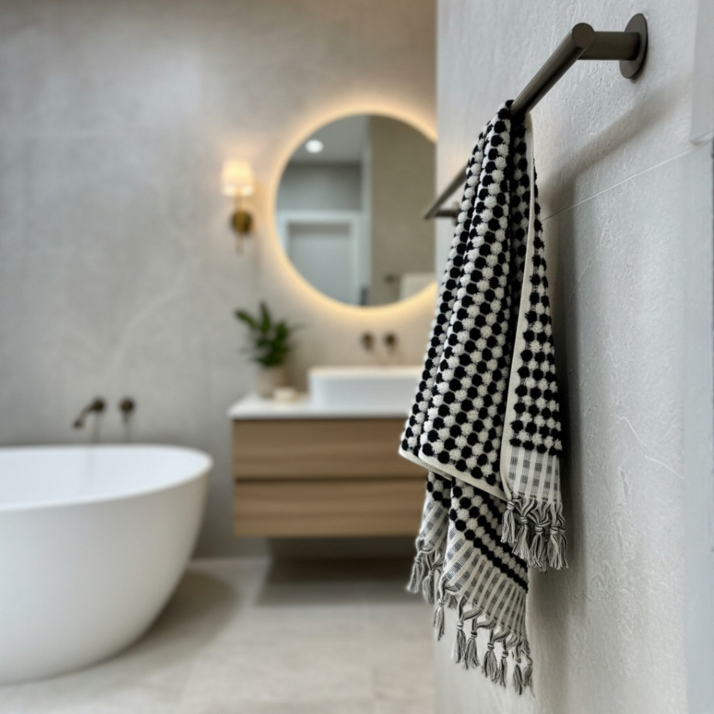 Turkish Hammam Bath Terry Hand Towels – Black White Dotted