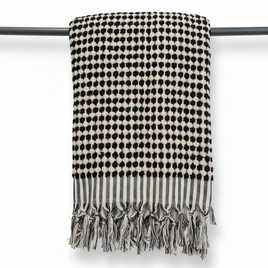 Turkish Hammam Bath Terry Hand Towels – Black White Dotted
