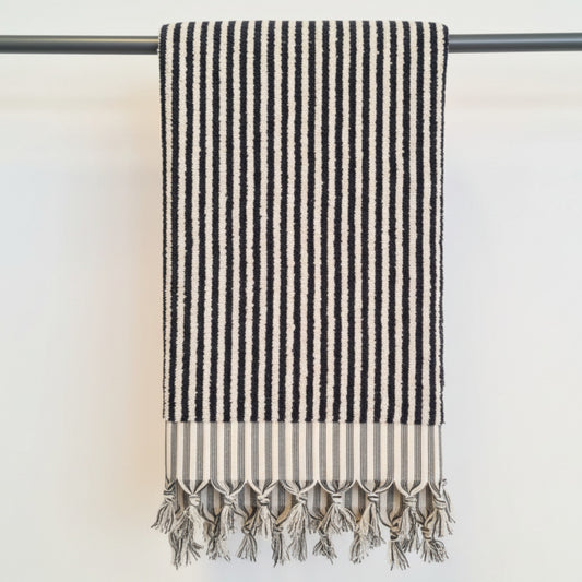 Turkish Hammam Bath Terry Hand Towels – Black White Stripe