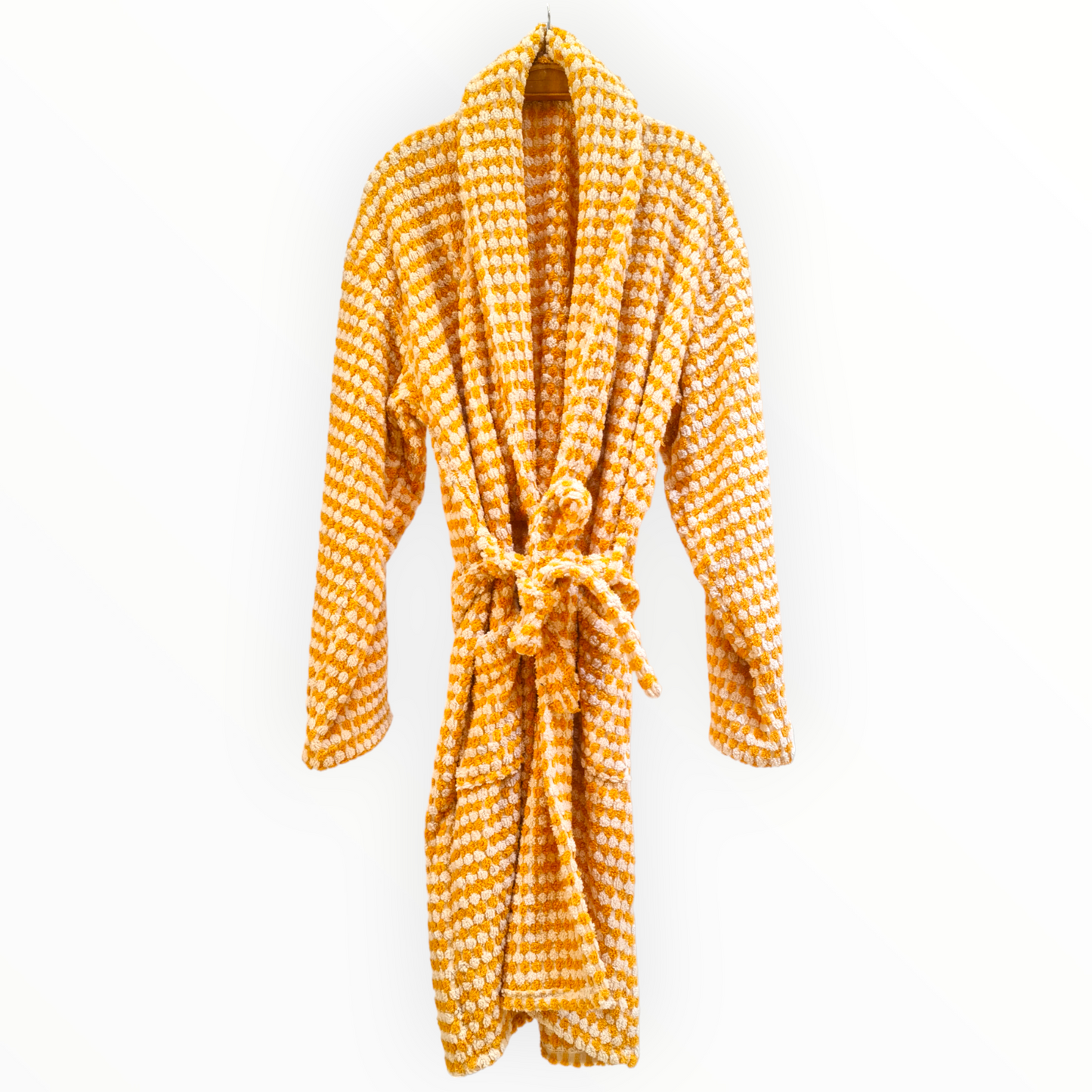 Turkish Terry Towel Bathrobe Golden Dotted Pompom Design