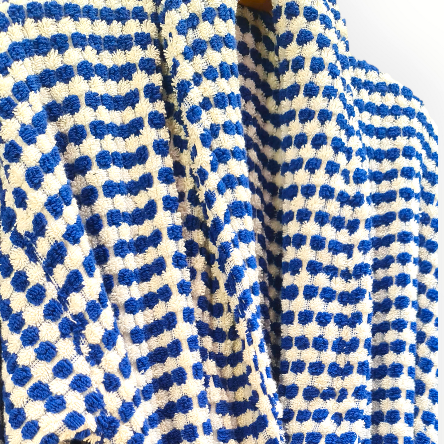 Turkish Terry Towel Bathrobe Indigo Dotted Pompom Design