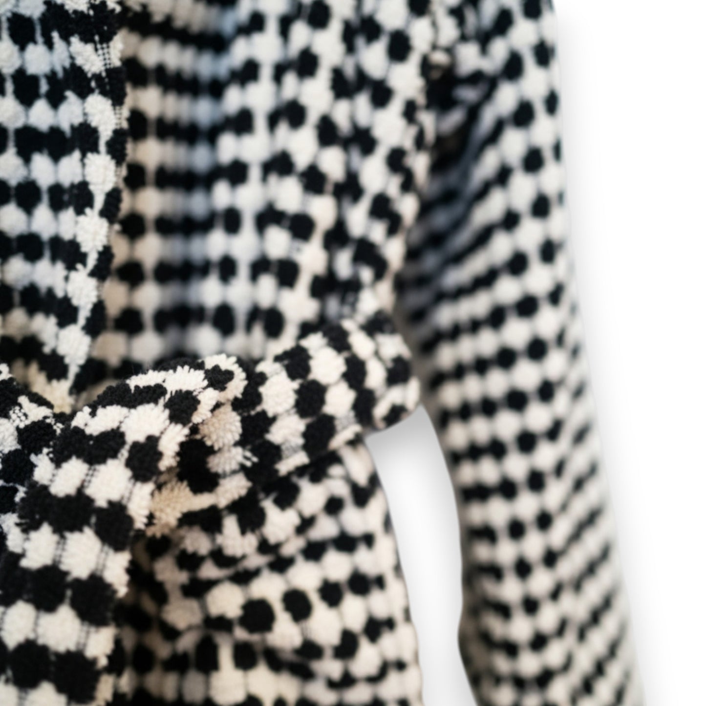 Turkish Terry Towel Unisex Bathrobe Black White Dotted Pompom Design Shawl Collar