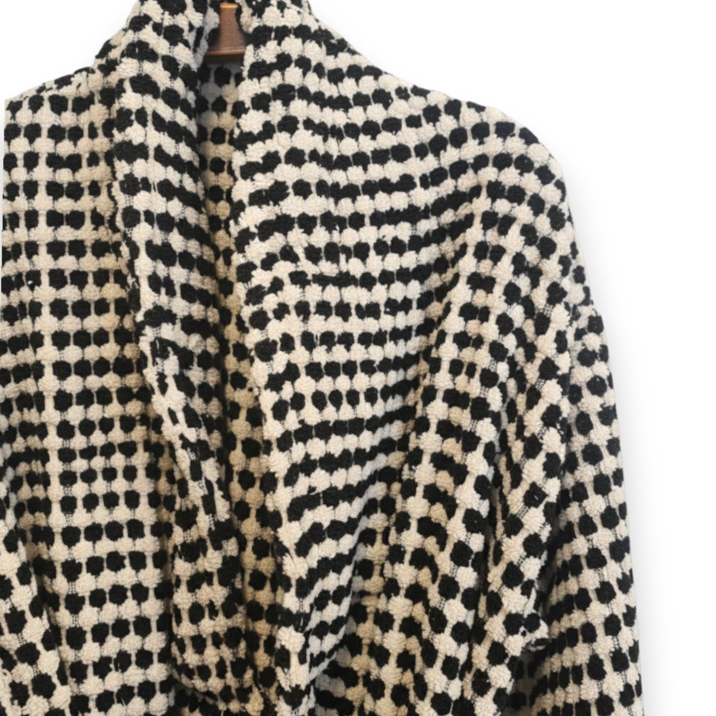 Turkish Terry Towel Unisex Bathrobe Black White Dotted Pompom Design Shawl Collar