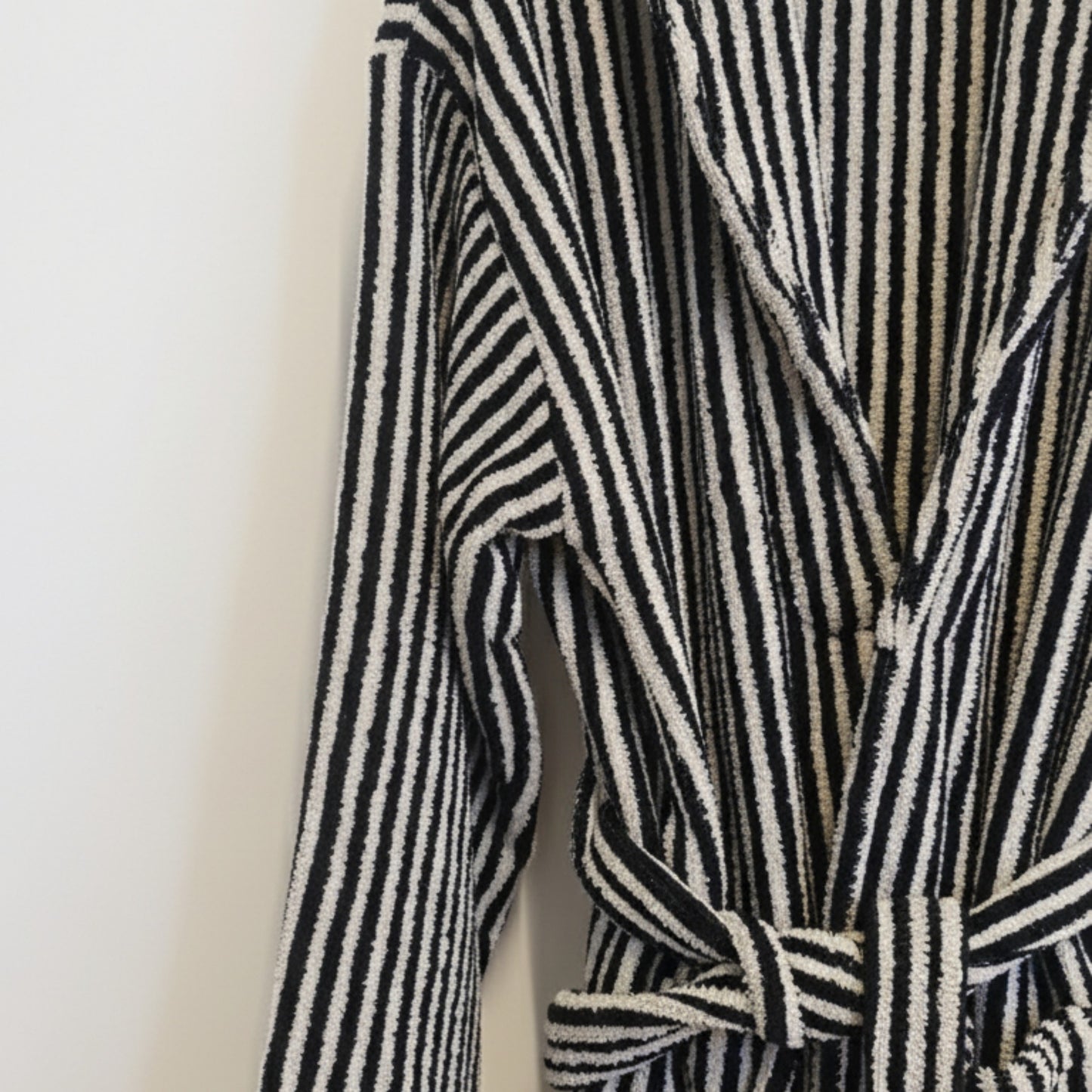 Turkish Terry Towel Unisex Bathrobe Black and White Srtipe Design Hooded