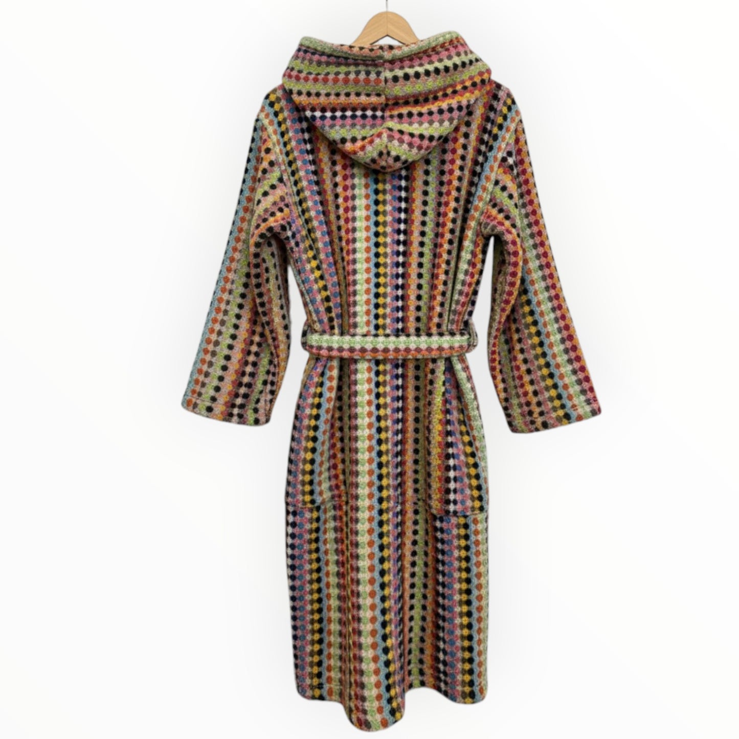 Turkish Terry Towel Unisex Bathrobe Multi Color Dotted Pompom Design Hooded