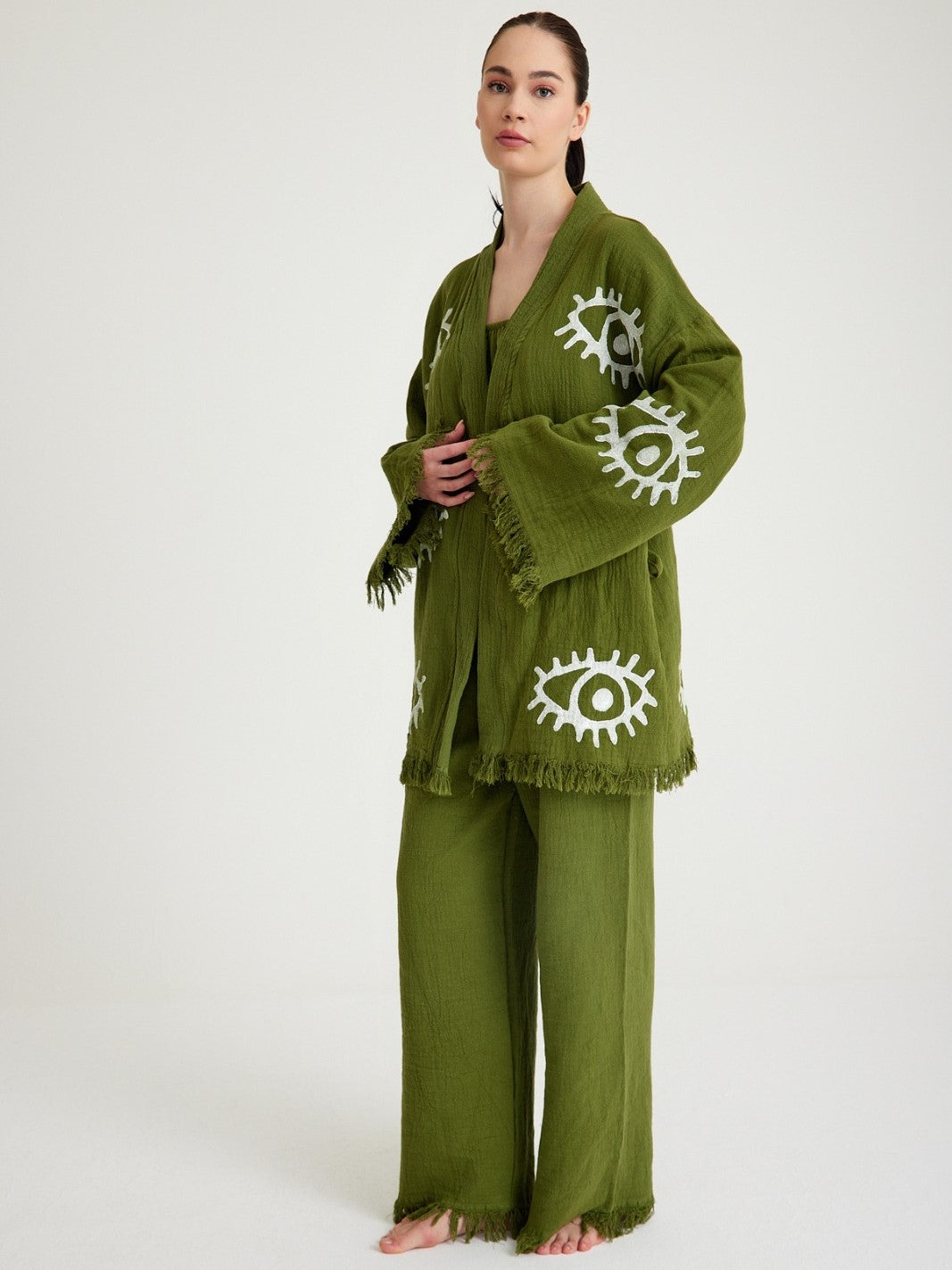 Natural Turkish Cotton Handmade Eye Kimono Set