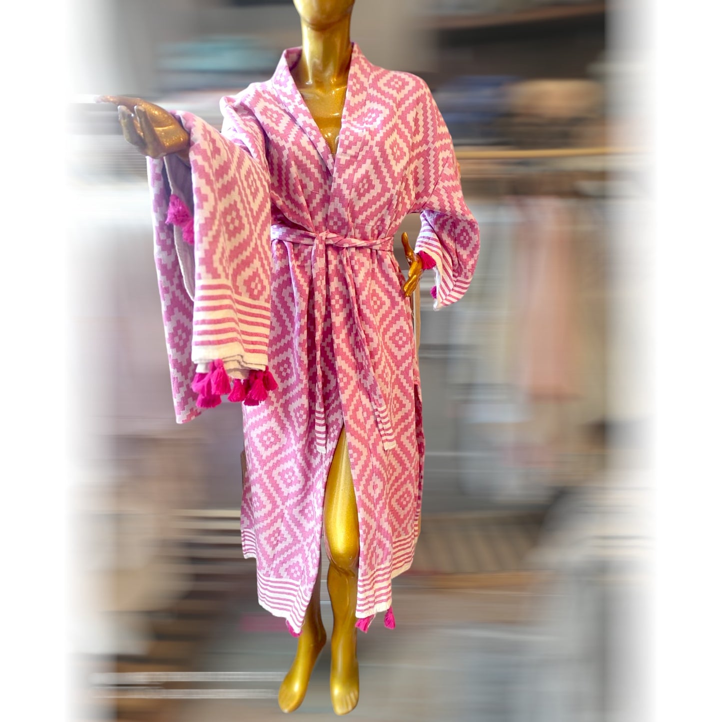 Turkish Towel Kilim Design Pink Kimono Towel Set