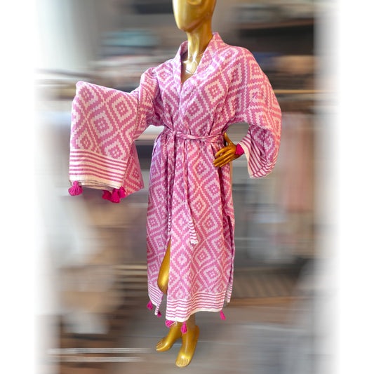 Turkish Towel Kilim Design Pink Kimono Towel Set