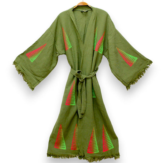 Turkish Towel Kimono Bathrobe Pyramid Design Natural
