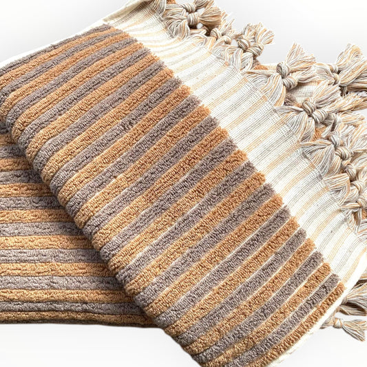 Turkish Terry Towel Natural Cotton Hand Woven Set - Stripe Design