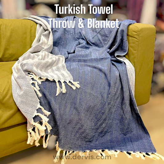 Turkish Towel Throw Blanket – Fish-Bone Design