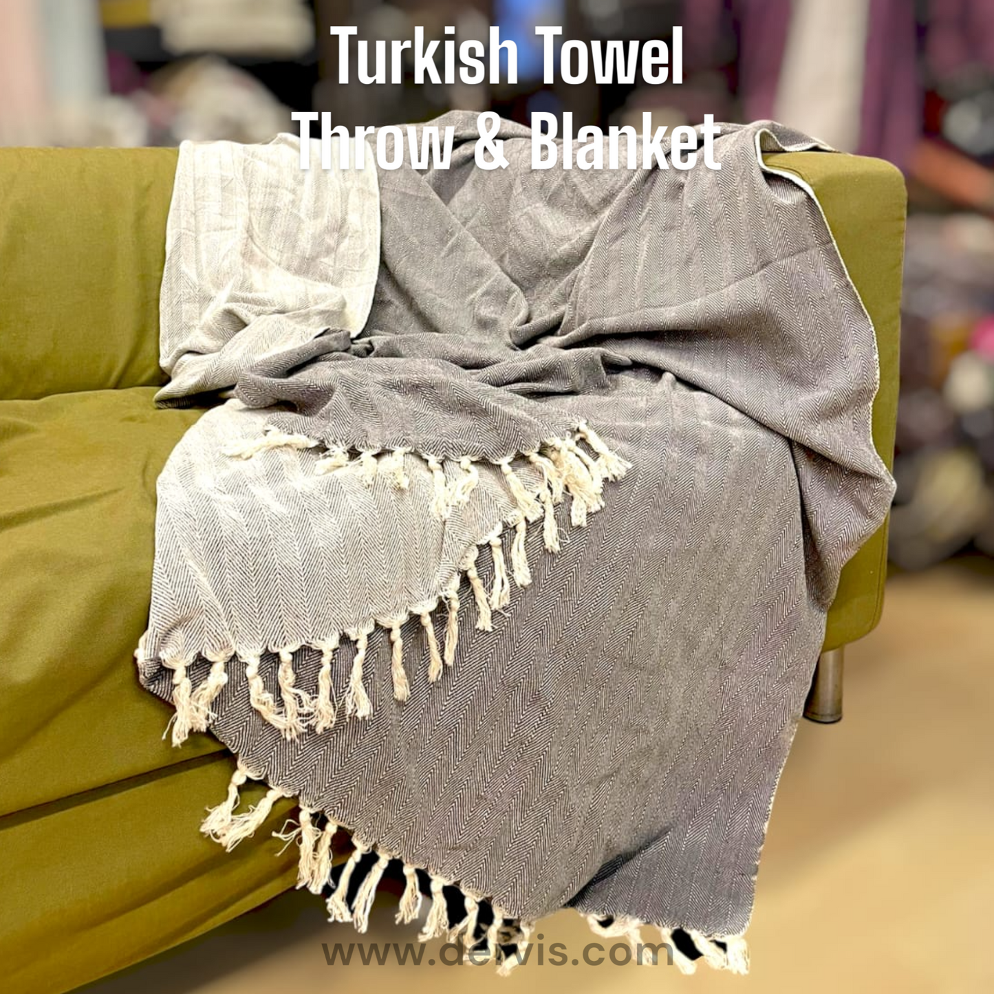 Turkish Towel Throw Blanket – Fish-Bone Design