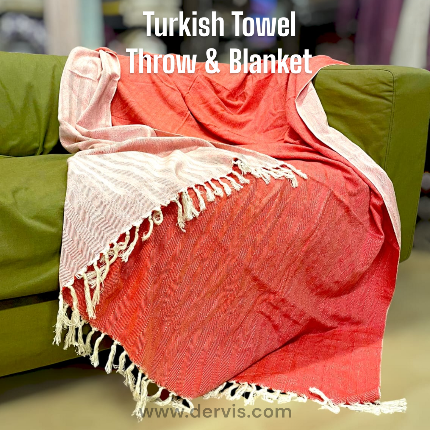 Turkish Towel Throw Blanket – Fish-Bone Design