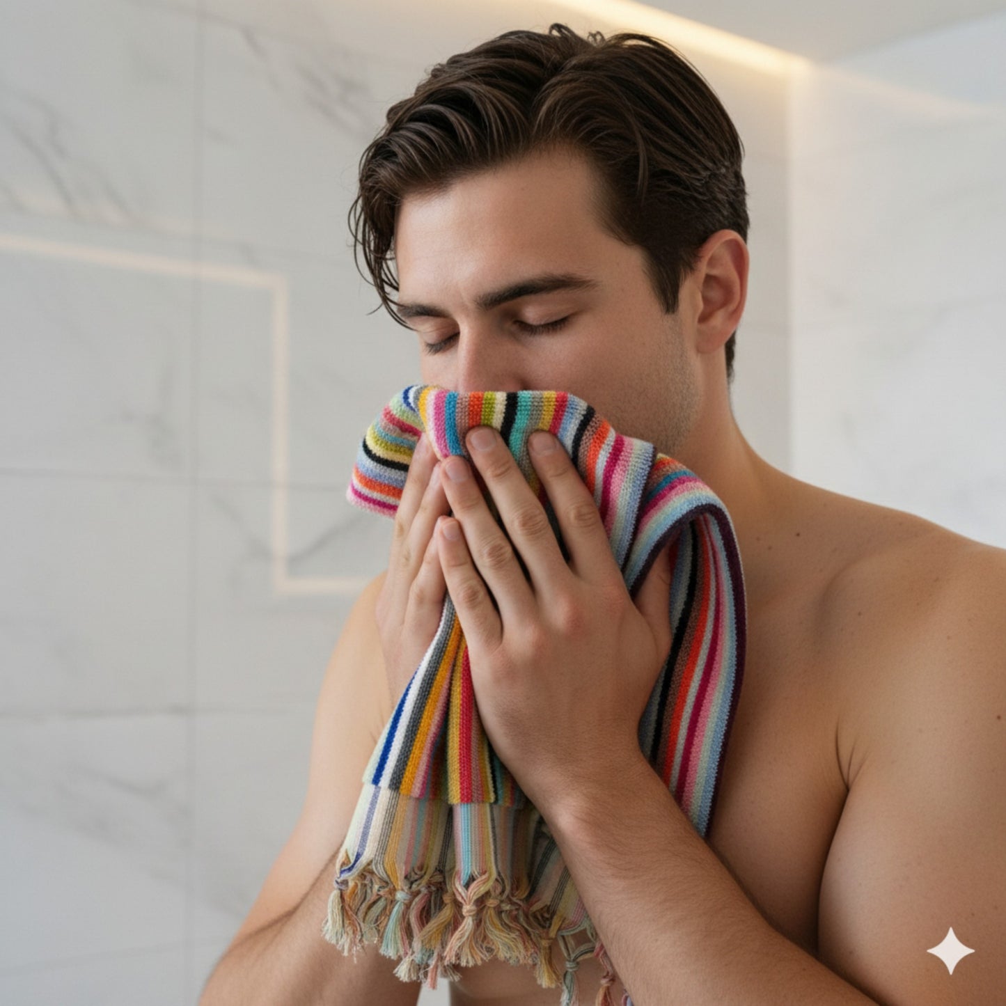 Turkish Hammam Terry Hand Towels Multi Color Stripe