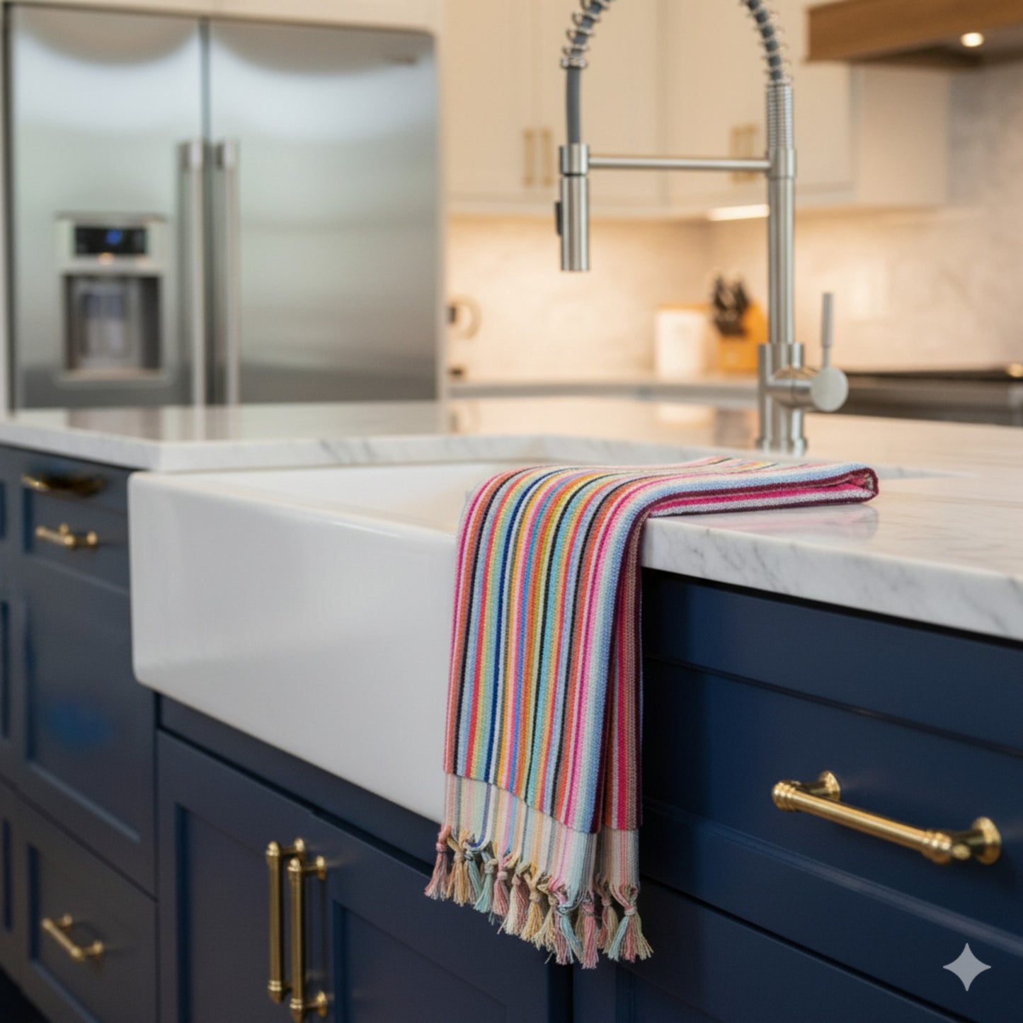 Turkish Hammam Terry Hand Towels Multi Color Stripe
