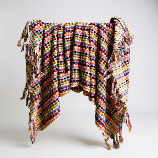 Handmade Turkish Terry Hammam Towel with Multi-Color Dotted Design – Luxury Cotton Bath Towel with Fringe Edges