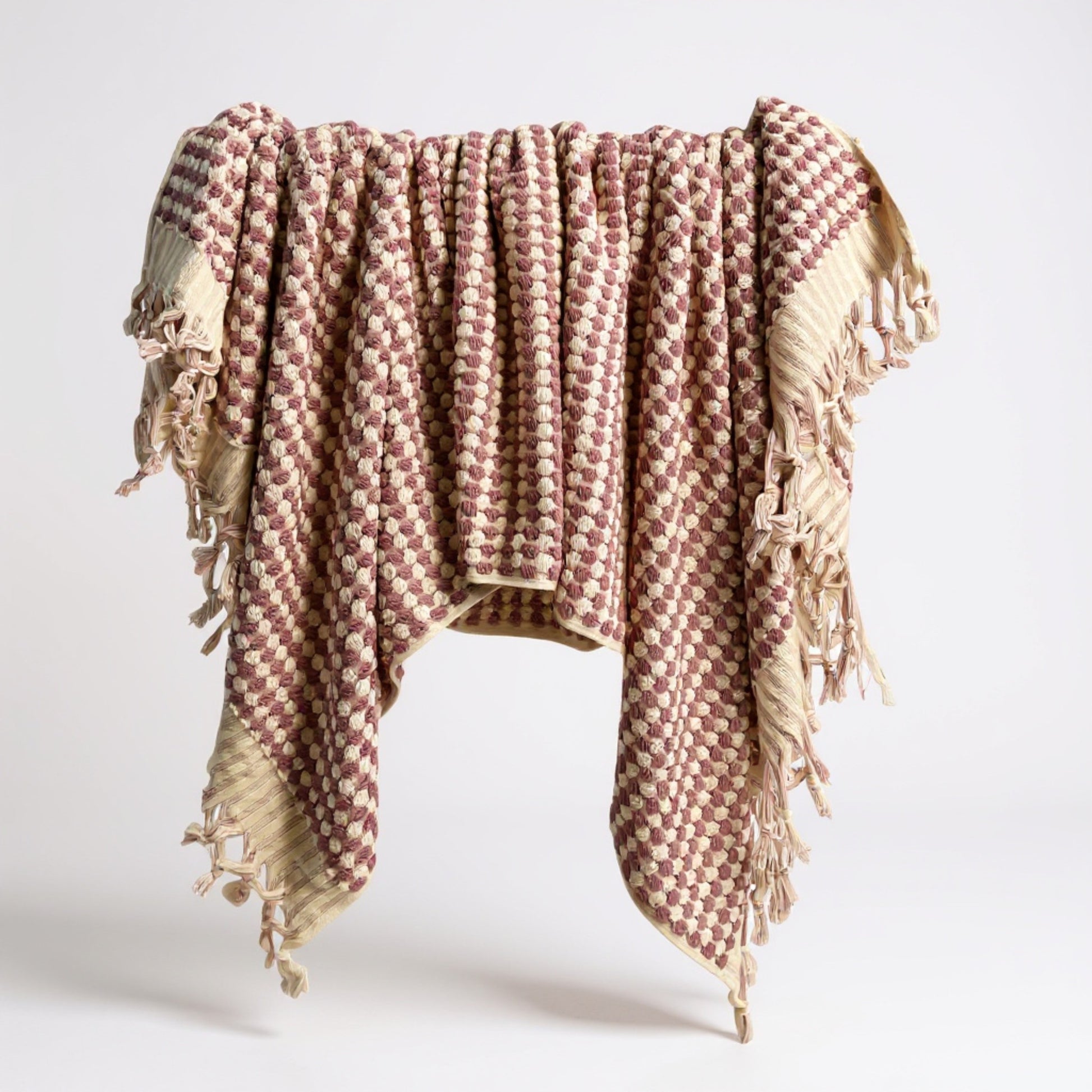 Turkish Terry Hammam Towel in Rose Pink Dotted Design – Luxury Cotton Bath Towel with Matching Hand Towel and Bathrobe Available Online
