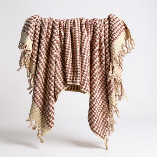 Turkish Terry Hammam Towel in Rose Pink Dotted Design – Luxury Cotton Bath Towel with Matching Hand Towel and Bathrobe Available Online