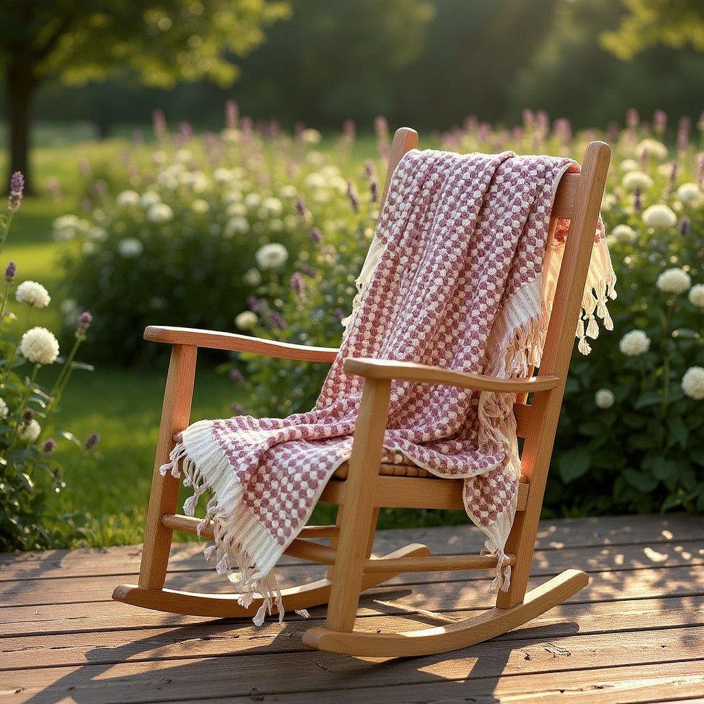 Turkish Terry Hammam Towel in Rose Pink Dotted Design – Luxury Cotton Bath Towel with Matching Hand Towel and Bathrobe Available Online. An example of daily use in the garden.