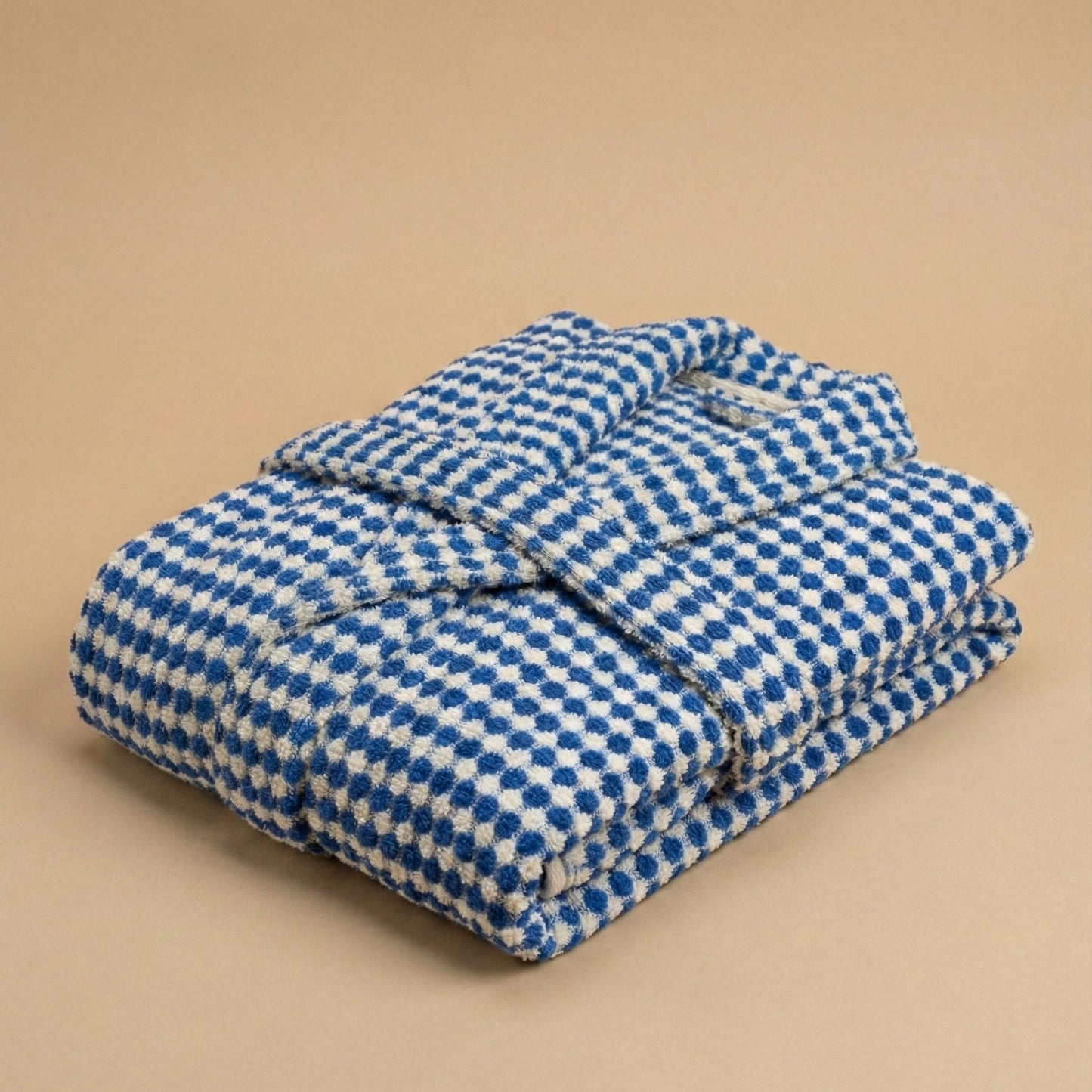 Turkish Terry Towel Bathrobe Indigo Dotted Pompom Design Shawl Collar