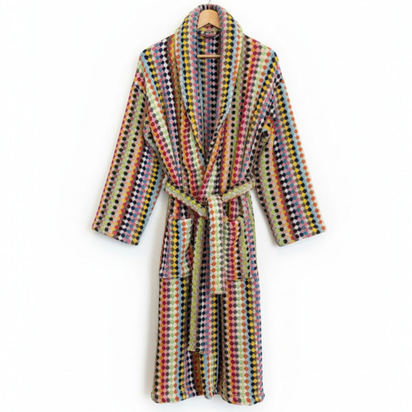 Turkish Terry Towel Unisex Bathrobe – Multi Color Dotted Pompom Design | Handwoven Turkish Cotton