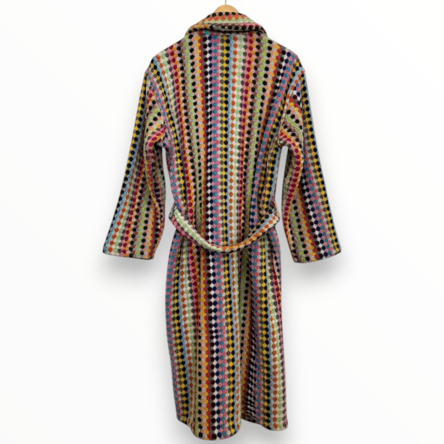 Turkish Terry Towel Unisex Bathrobe Multi Color Dotted Pompom Design Shawl Collar