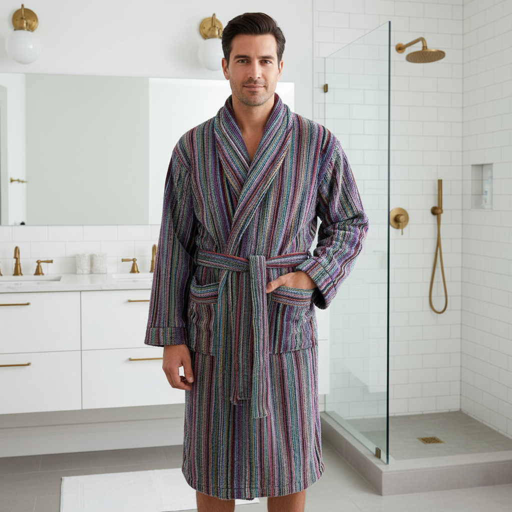 Turkish Terry Towel Unisex Bathrobe - Shawl Collar, Handwoven