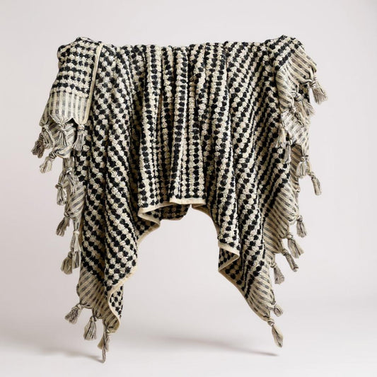Turkish Terry Towel Hammam Towel Bath Towel Black White Dotted Hand Woven Natural Turkish Cotton