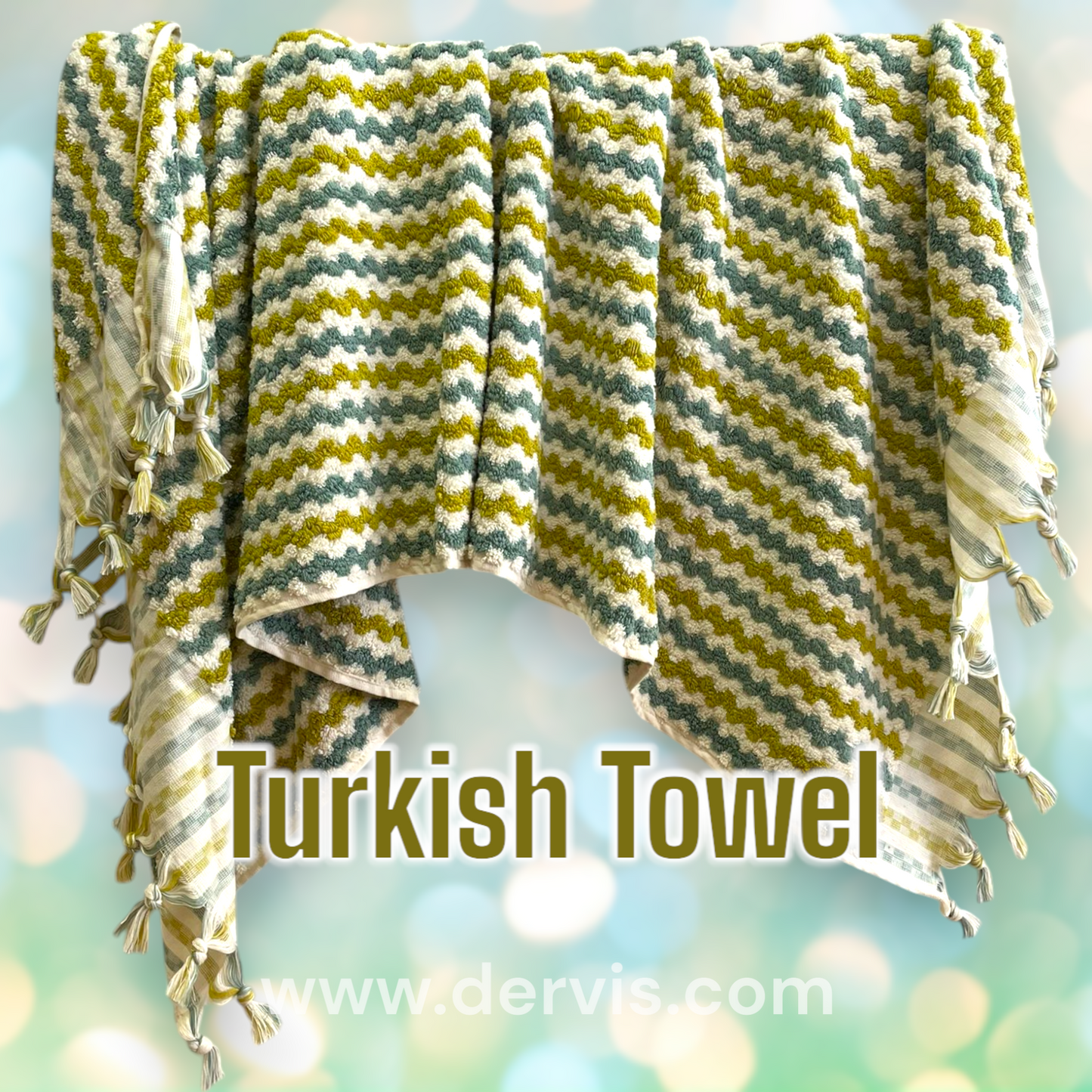 Natural Cotton Hand-Woven Turkish Terry Hammam Towel Designer Zigzag Pattern