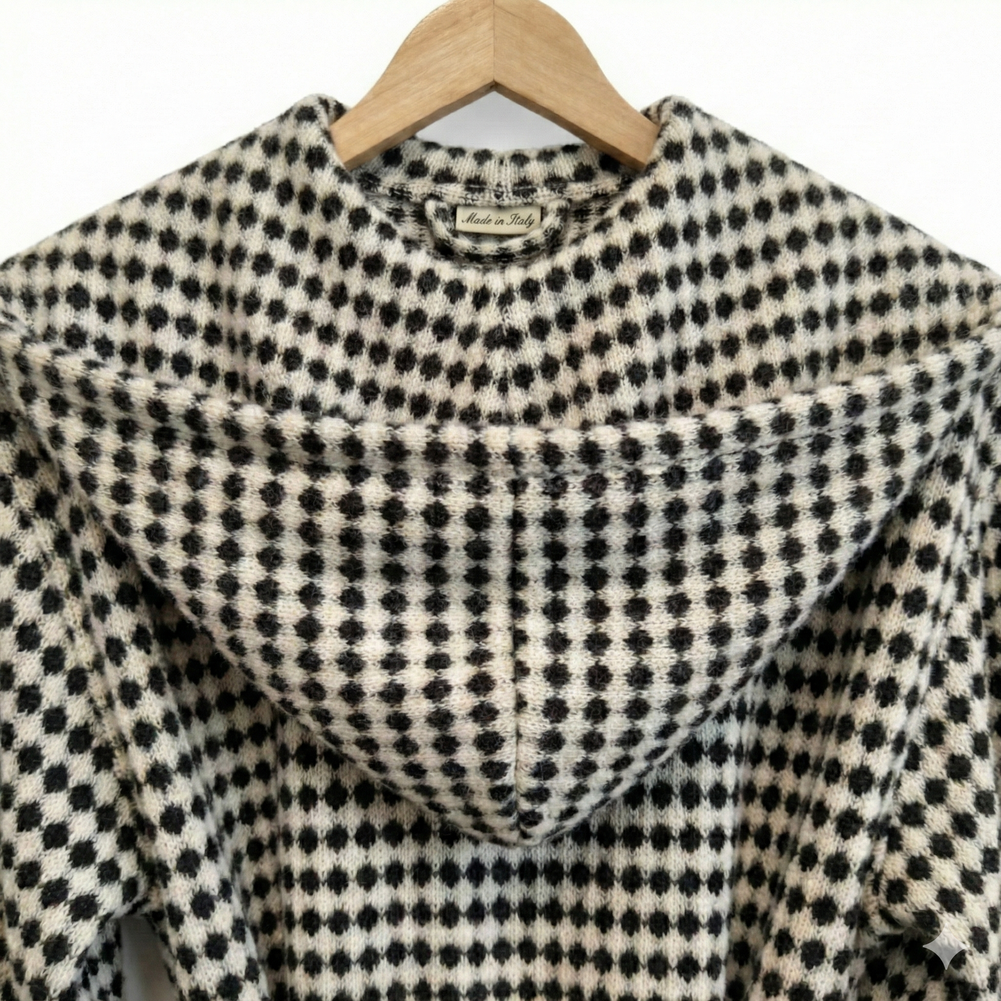 Turkish Terry Towel Unisex Bathrobe Black White Dotted Pompom Design Hooded