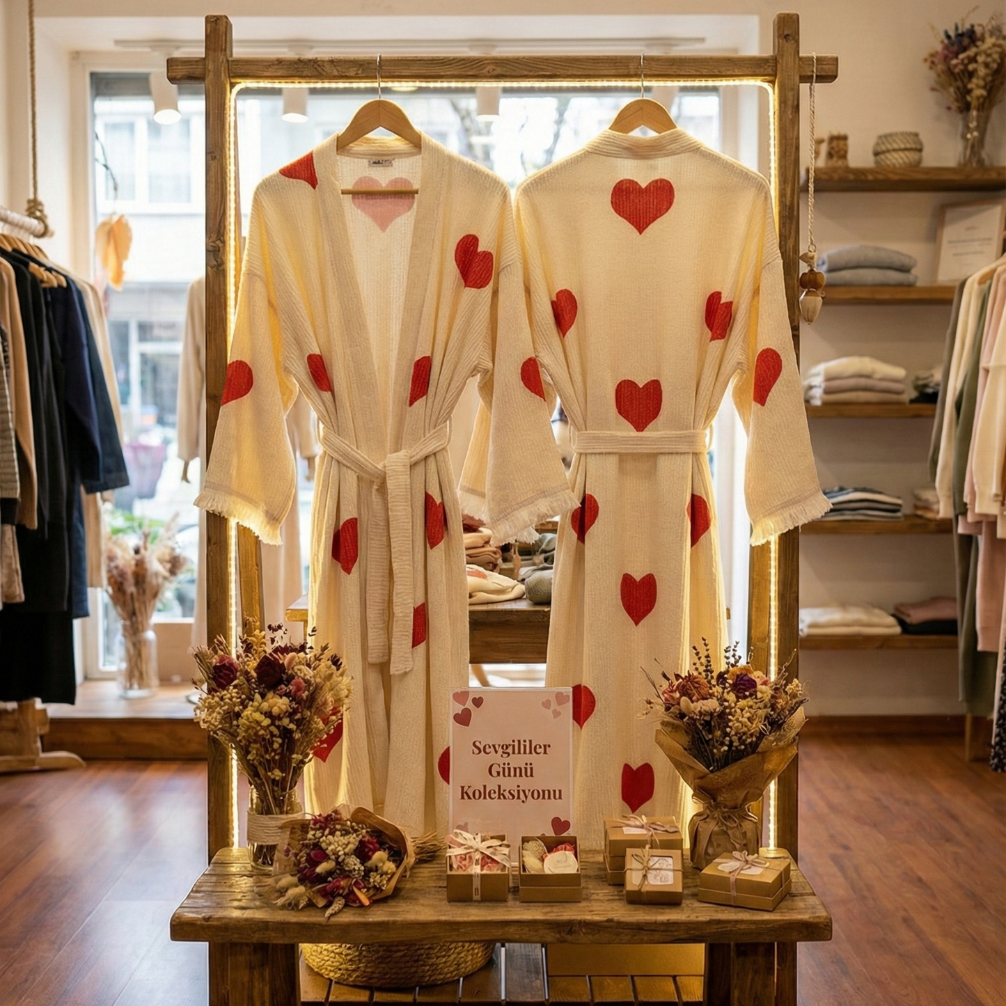 Valentine Days Turkish Towel Kimono Robe Kaftan Heart Design