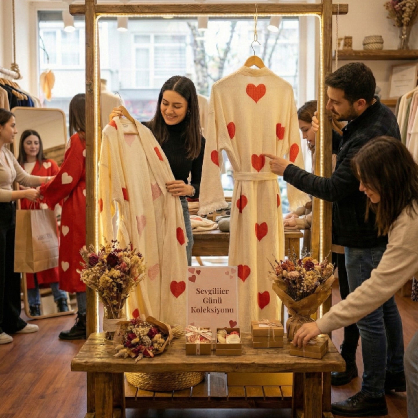 Valentine Days Turkish Towel Kimono Robe Kaftan Heart Design