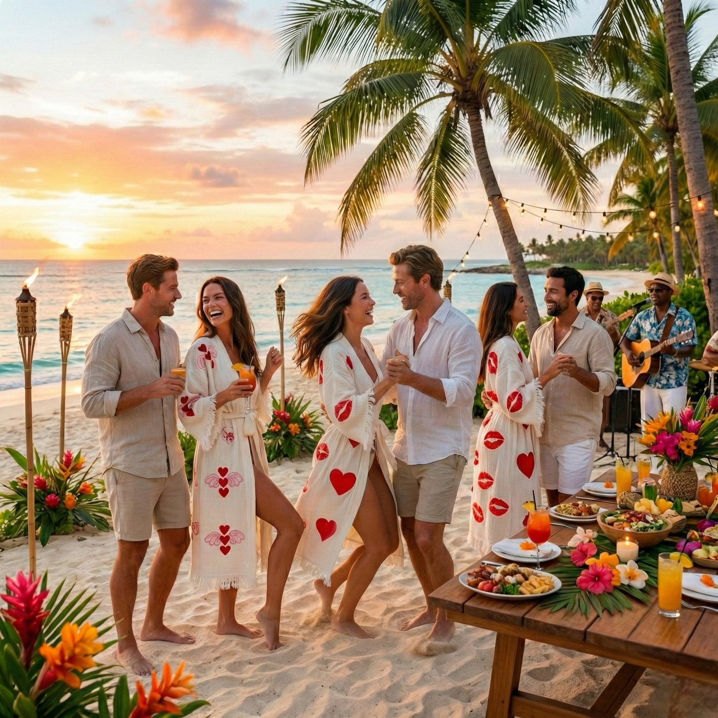 Valentine Days Turkish Towel Kimono Robe Kaftan Heart Design