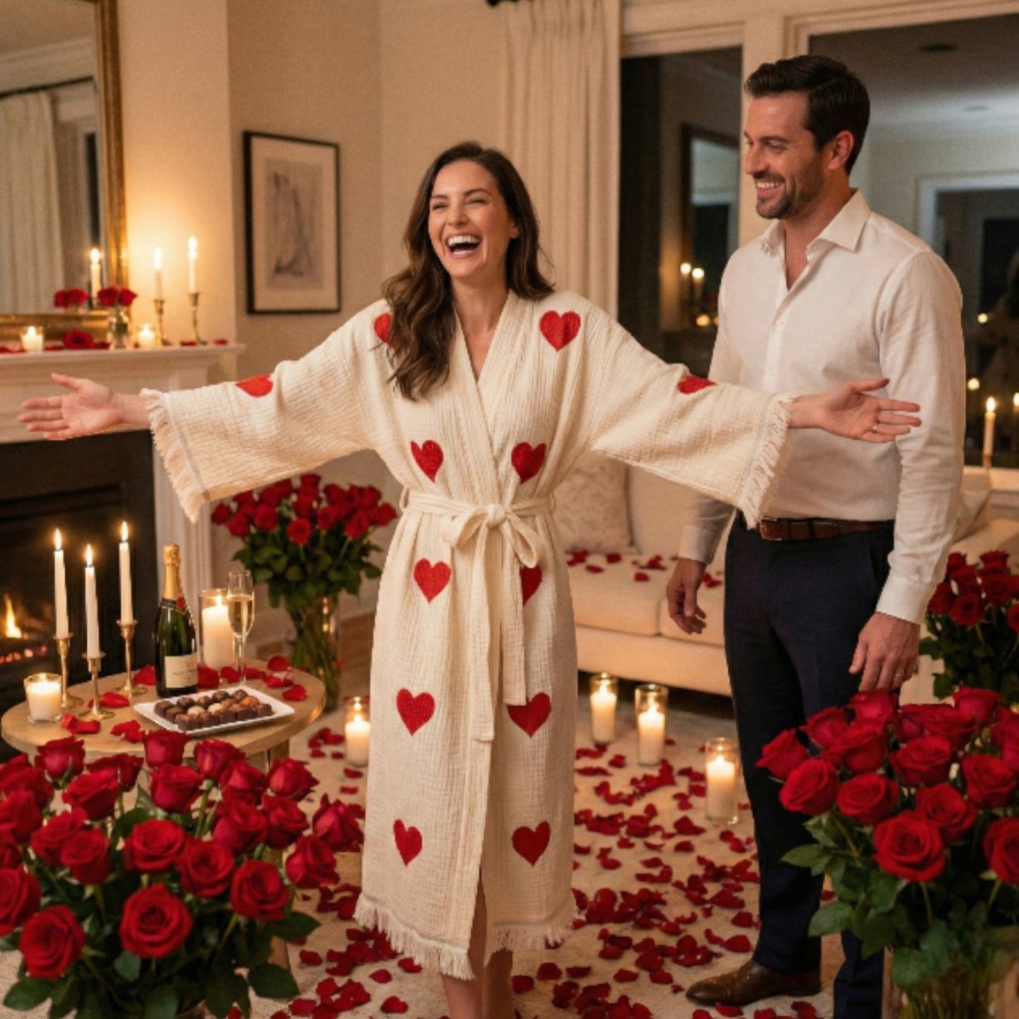 Valentine Days Turkish Towel Kimono Robe Kaftan Heart Design