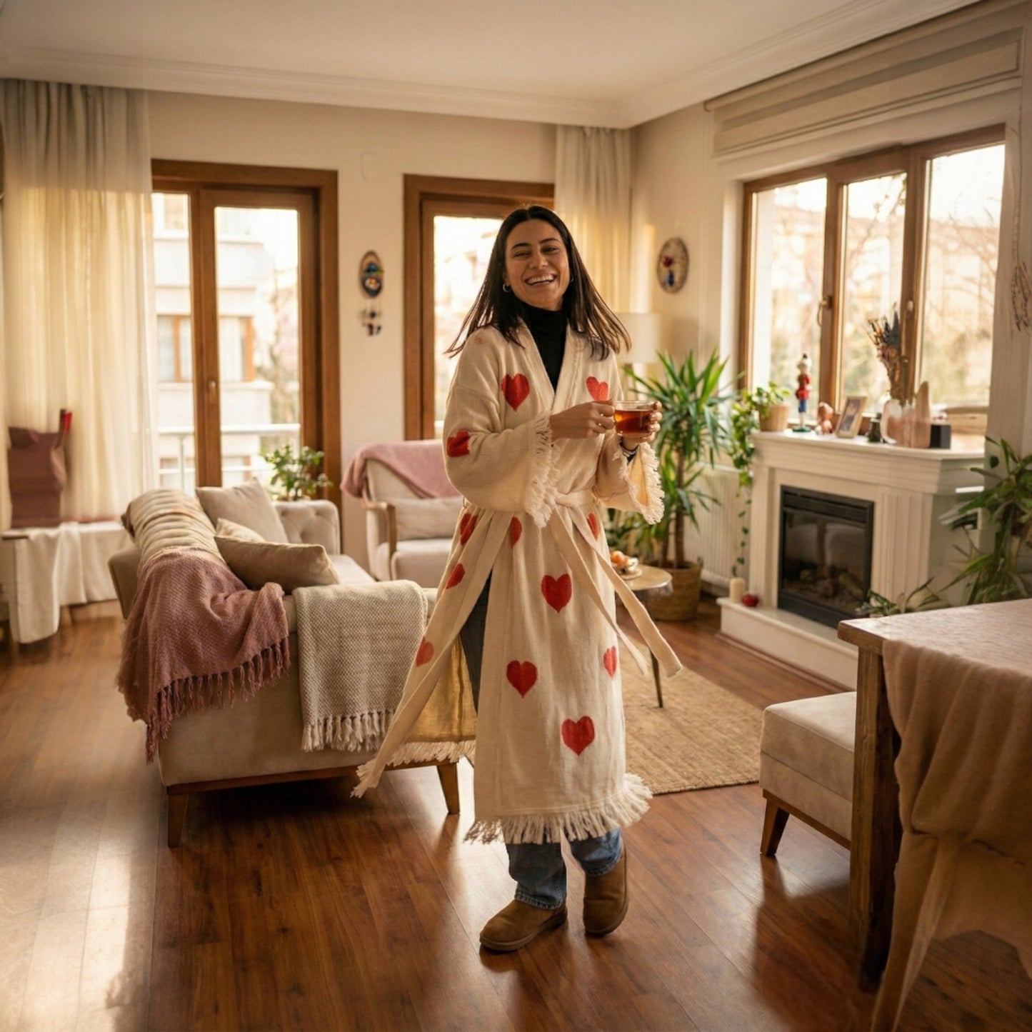 Valentine Days Turkish Towel Kimono Robe Kaftan Heart Design