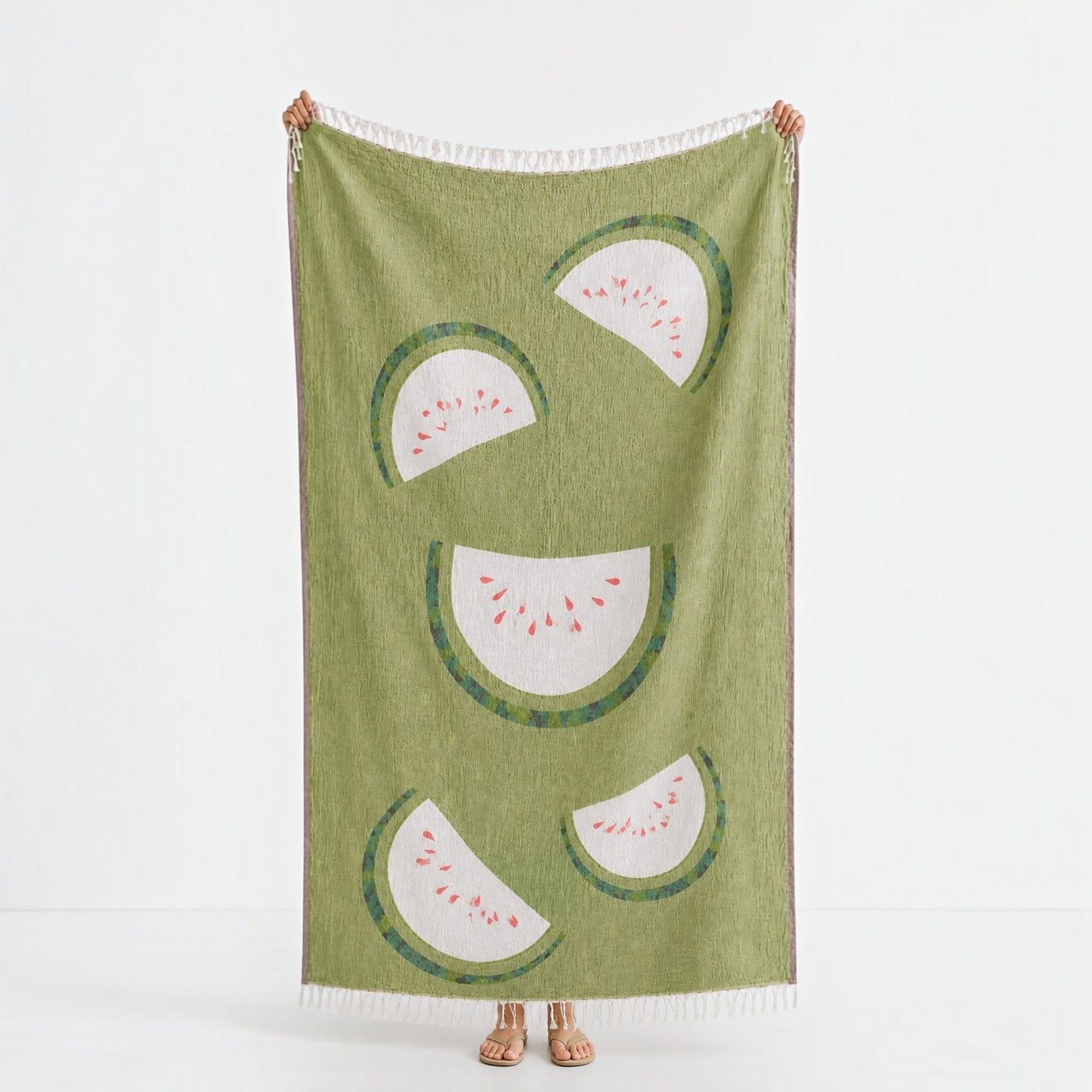 Watermelon Turkish Towel in green reversible muslin design made from 100% Turkish cotton