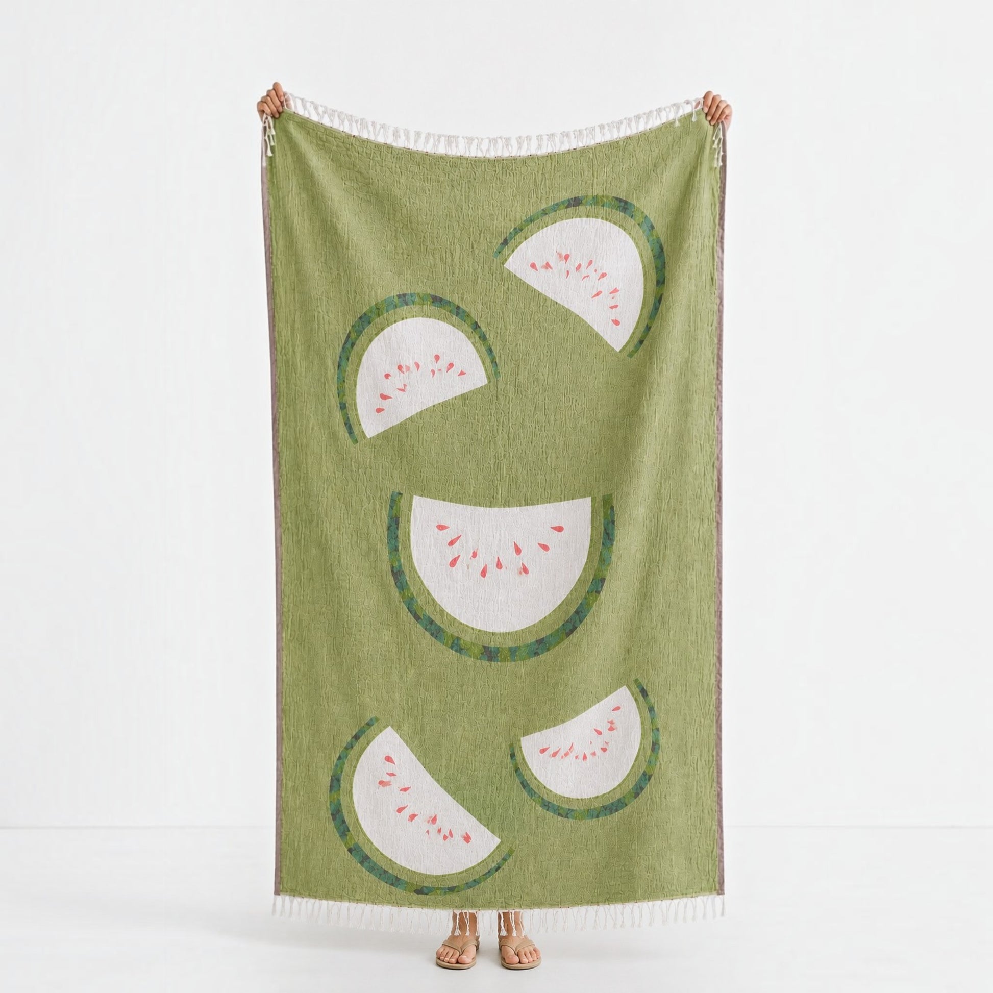 Watermelon Turkish Towel in green reversible muslin design made from 100% Turkish cotton