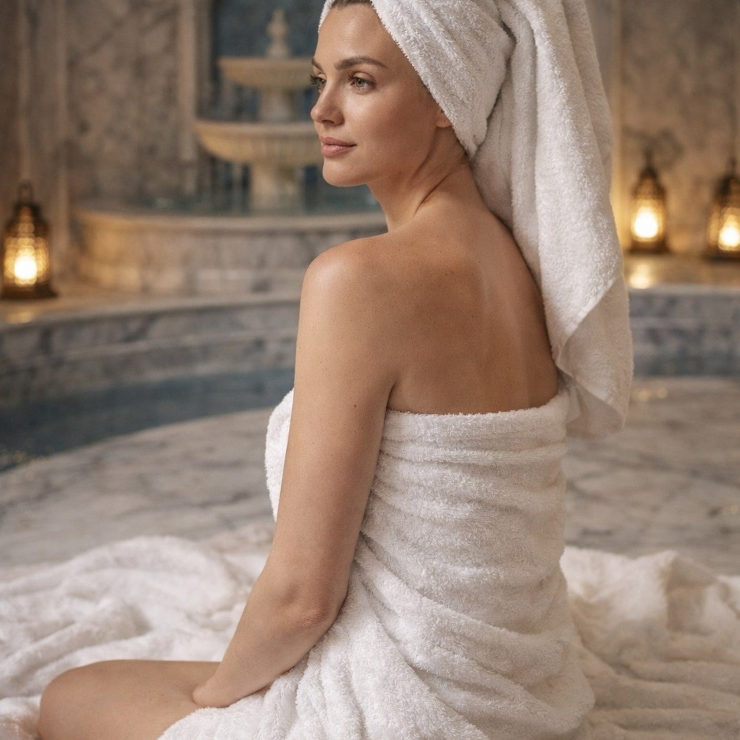 White Turkish Hammam Towel – 100% Natural Cotton, Hand Woven, Luxury Terry Bath Towel (1 kg)