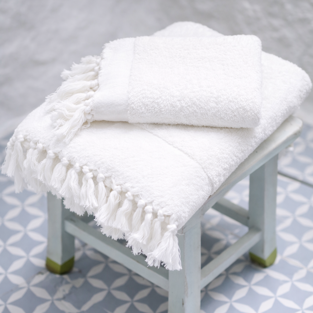 White Turkish Hammam Towel – 100% Natural Cotton, Hand Woven, Luxury Terry Bath Towel (1 kg)