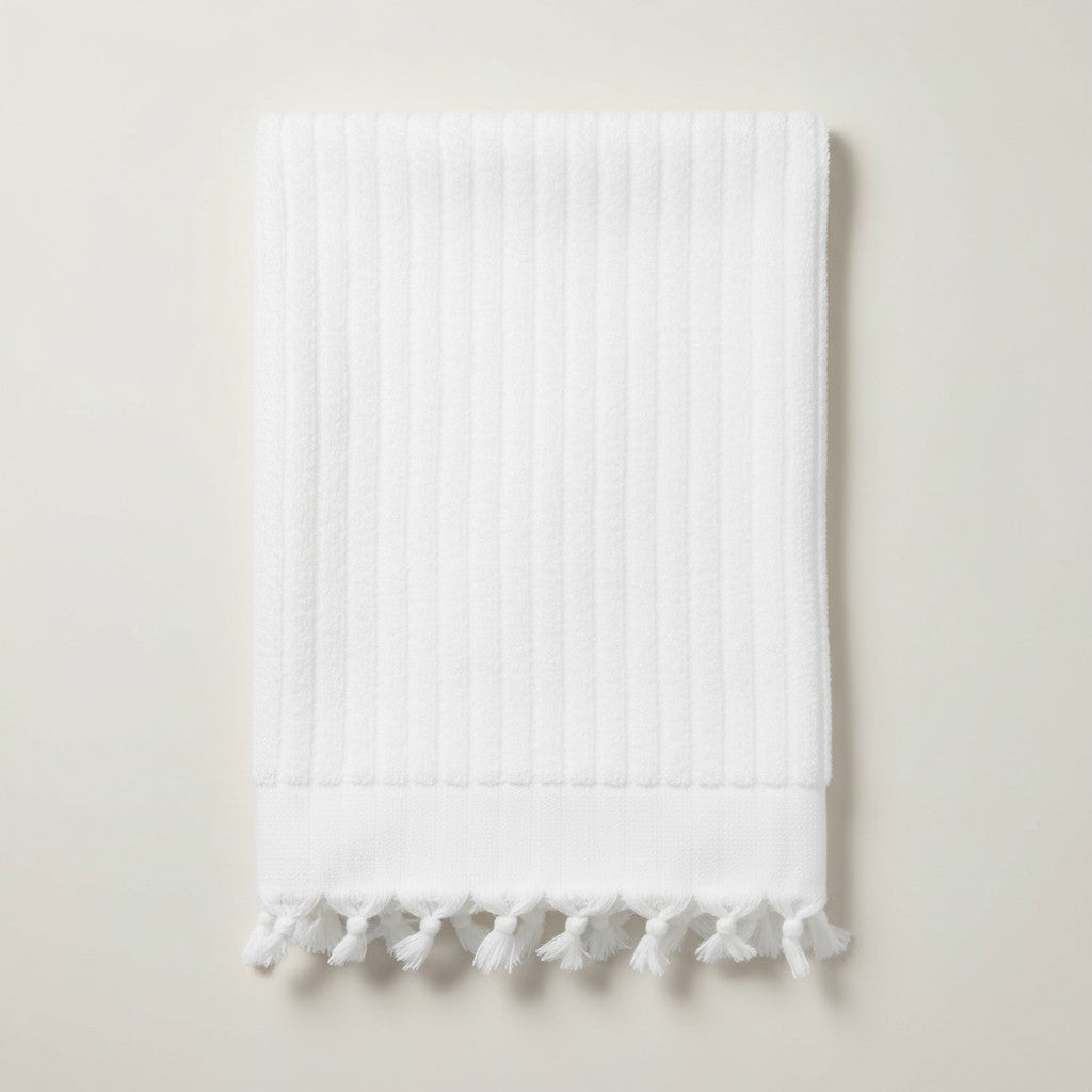 White Turkish Hammam Towel – Self-Striped Hand Woven Luxury Terry Bath Towel (1 kg)