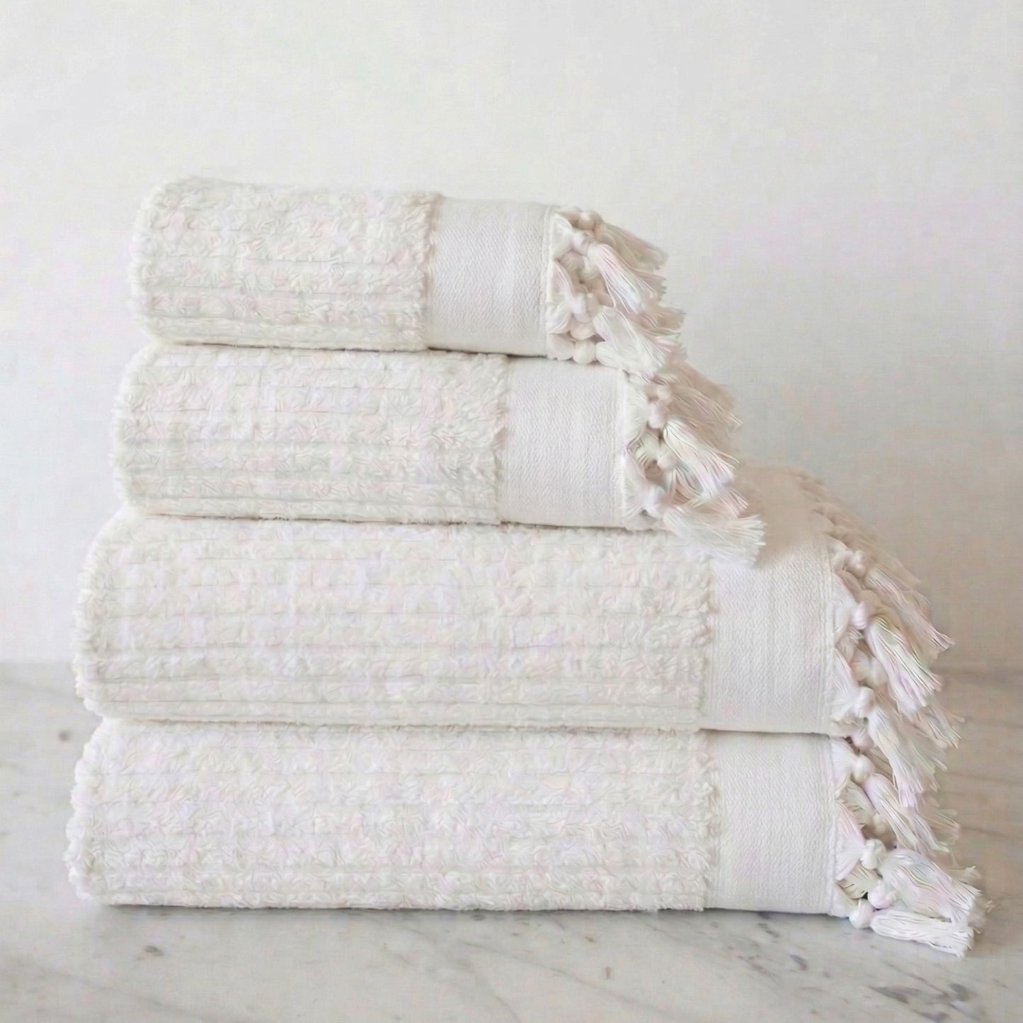 White Turkish Hammam Towel – Self-Striped Hand Woven Luxury Terry Bath Towel (1 kg)